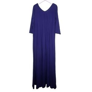 Jessica London Maxi‎ Dress 16W Blue 3/4 Sleeve Knit Stretch Long